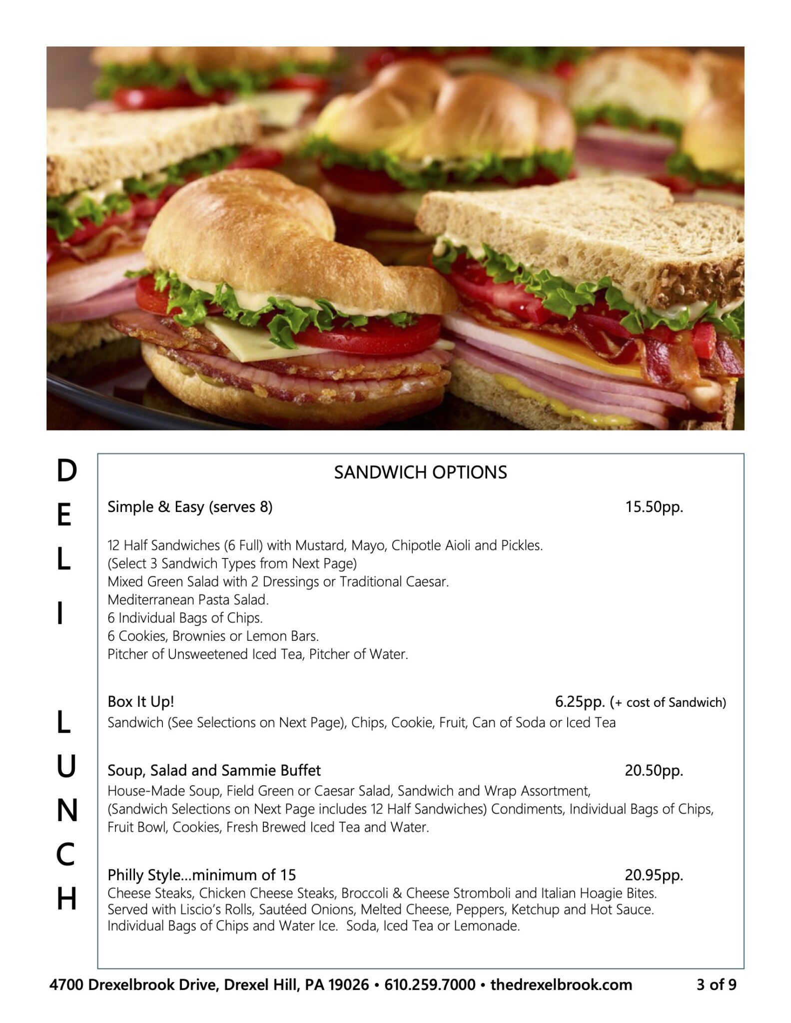 Drexelbrook sandwich menu options