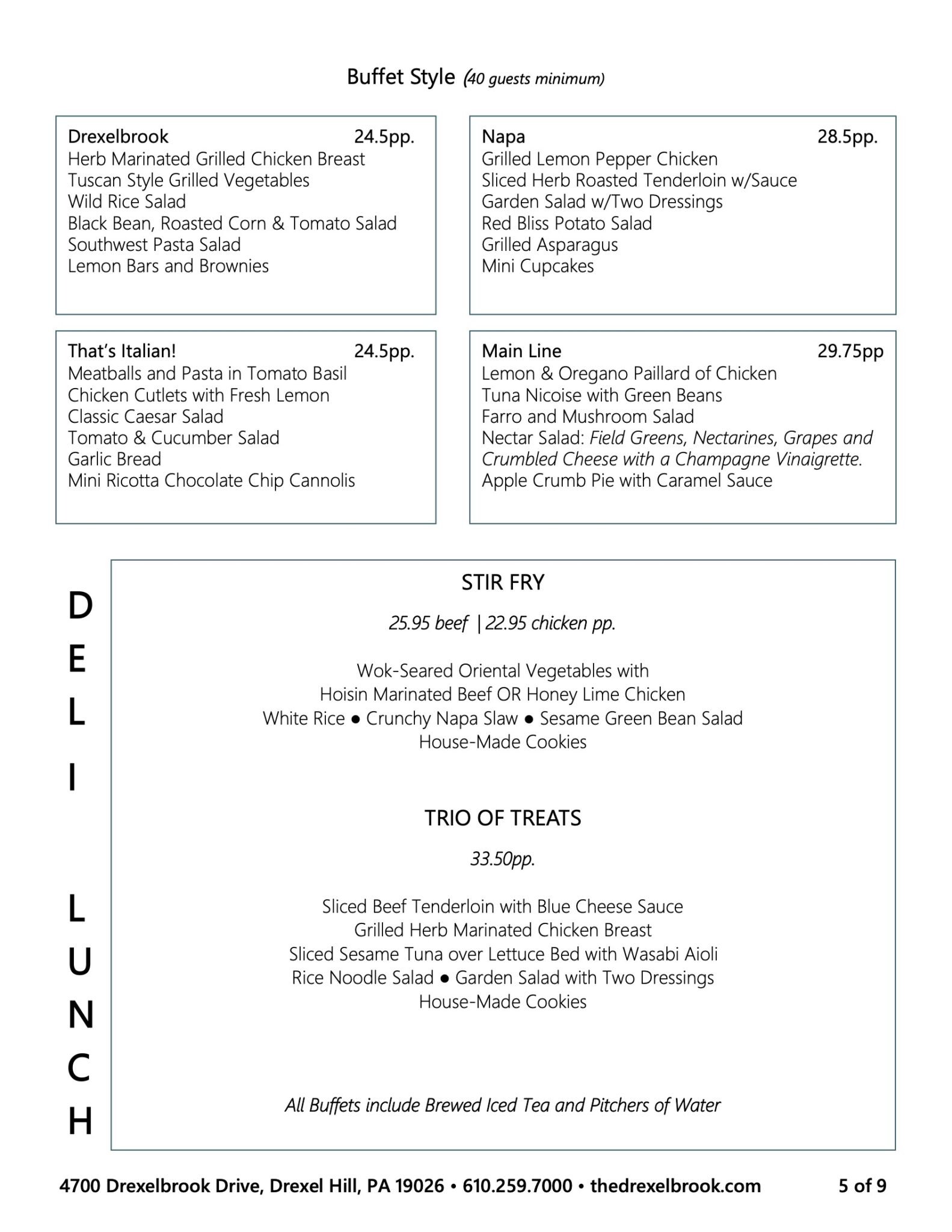 Drexelbrook buffet style menu options