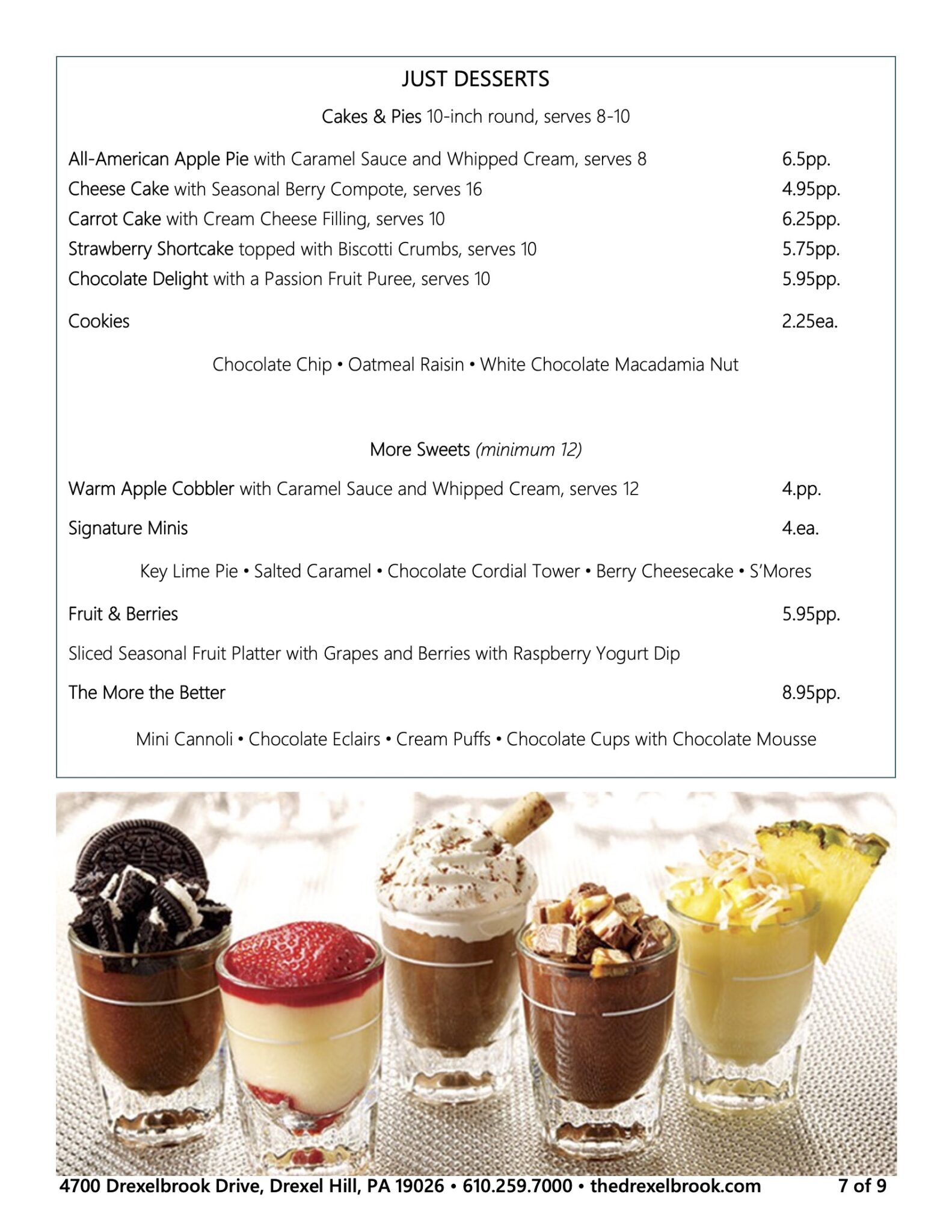 Drexelbrook events dessert menu