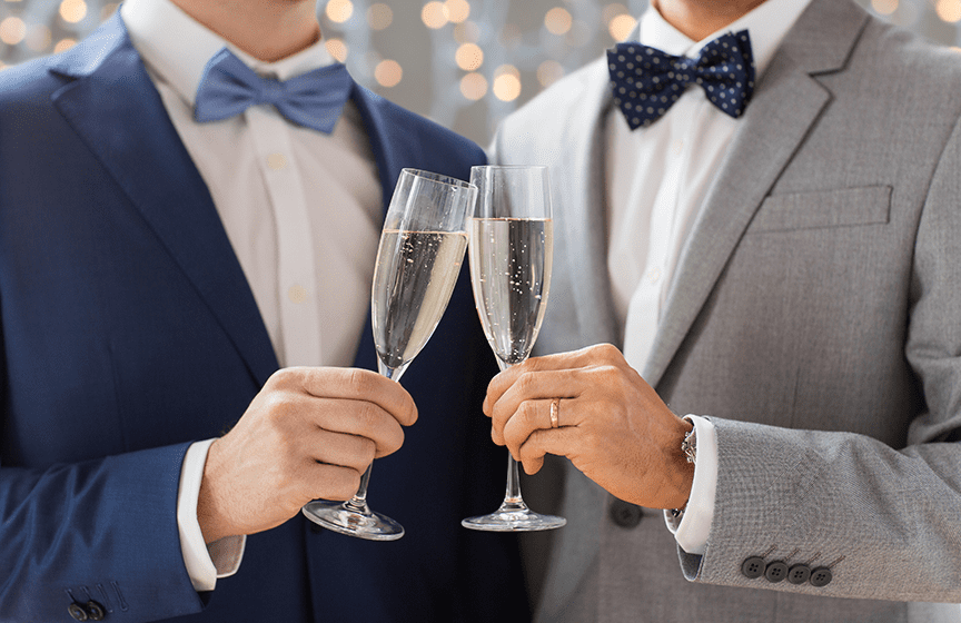 LGBTQ Grooms Couple Champagne Toast